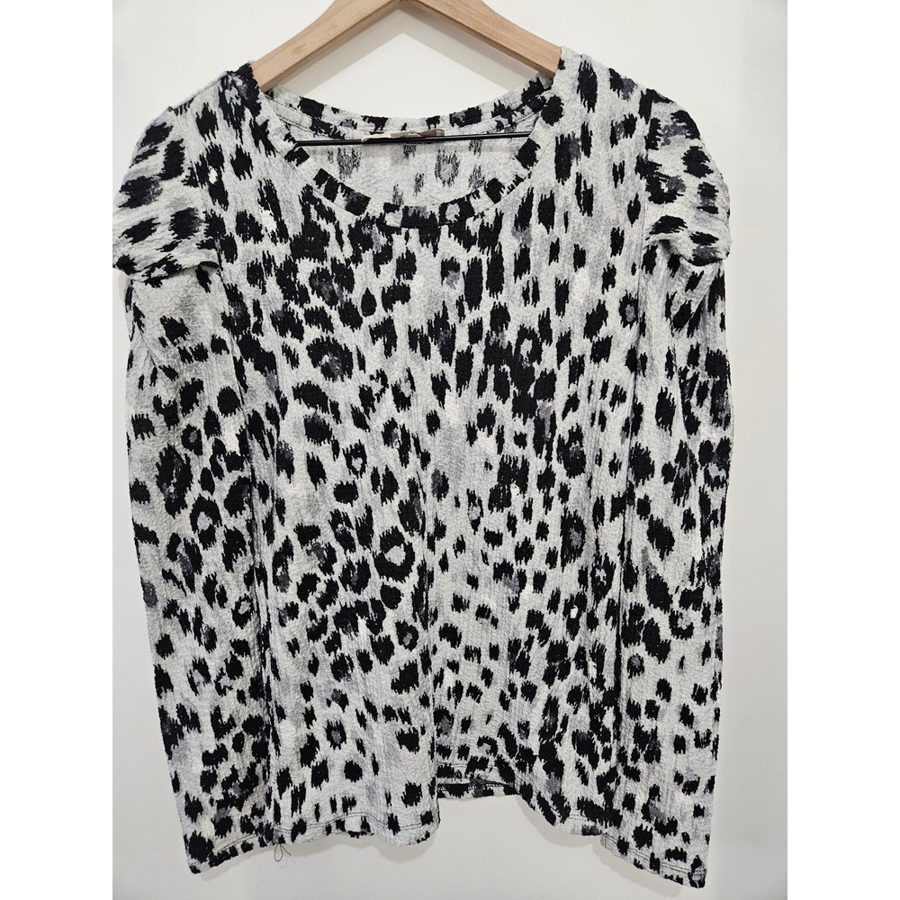 Loft Womens Medium Animal‎ Print Puff Shoulder Long Sleeve Knit Top Black White